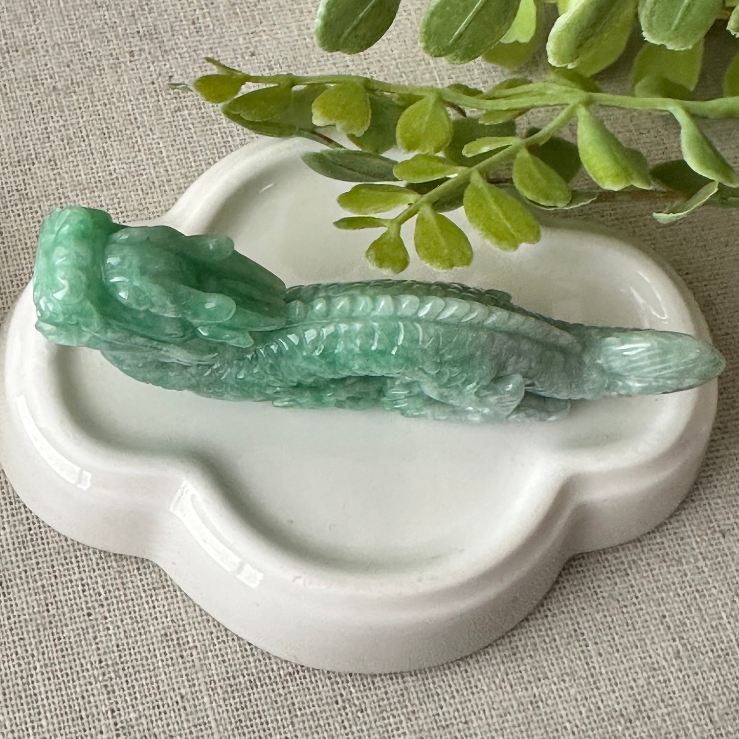 70mm Green Jadeite Jade Carved Dragon Display Statue