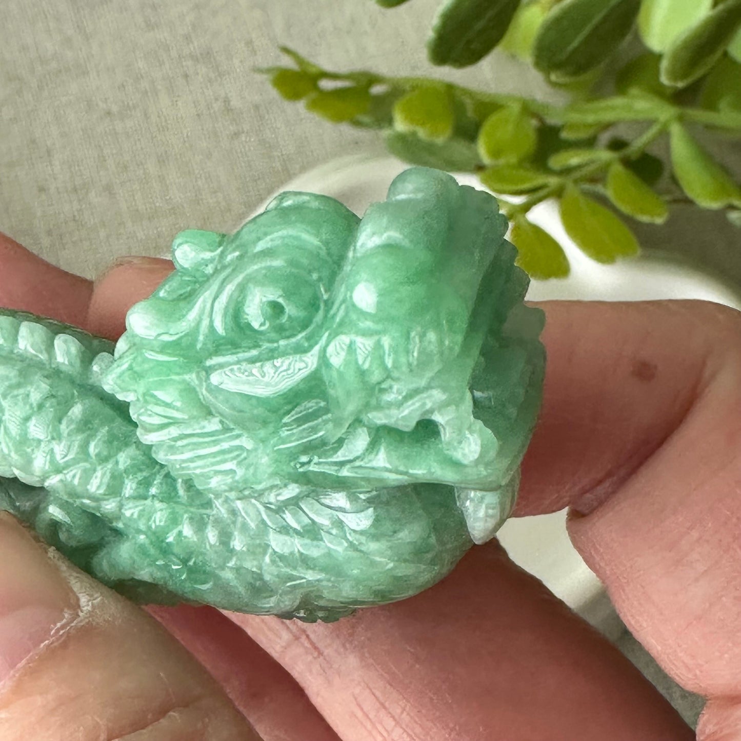 70mm Green Jadeite Jade Carved Dragon Display Statue