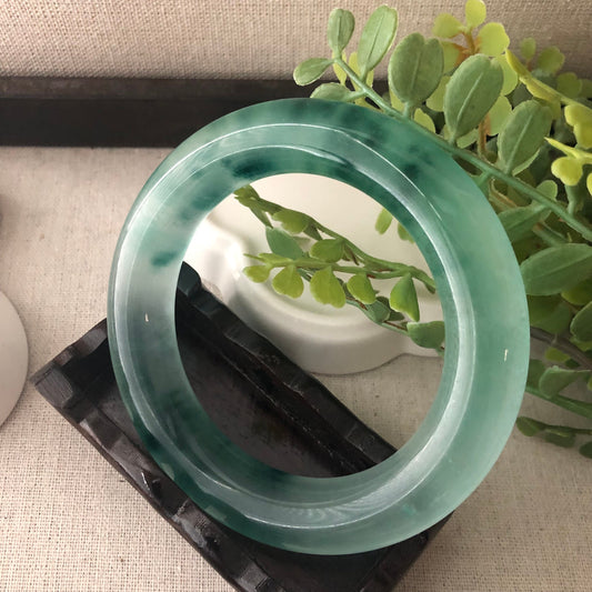 60mm Icy Green Float Flowers Round Jadeite Jade Bangle Collection Item