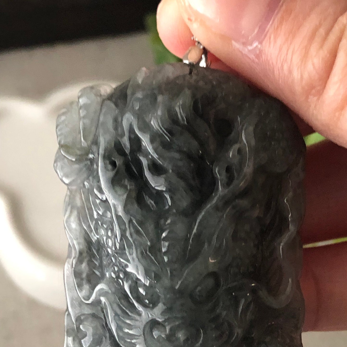 72 Jadeite Jade Wuji Grey Carved Dragon Pendant