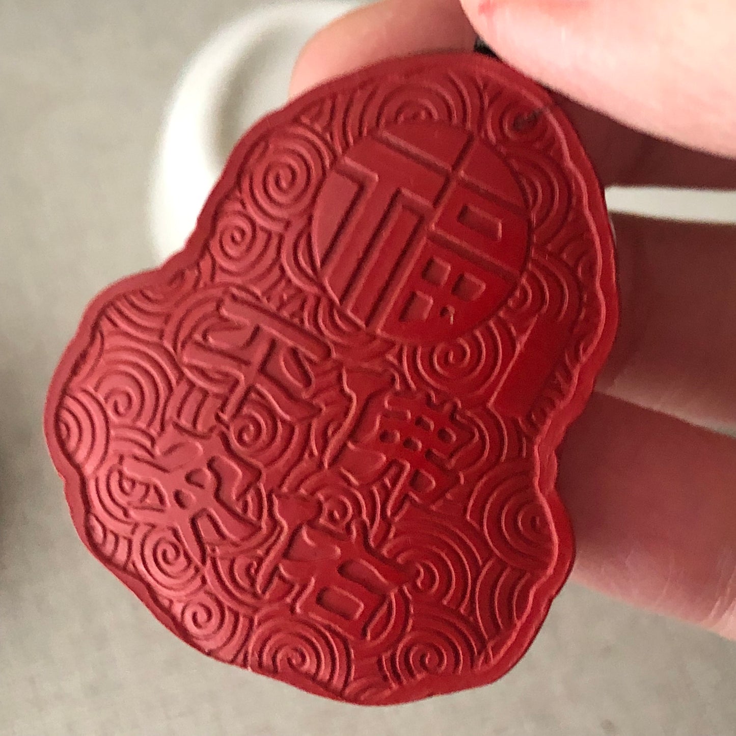41mm Cinnabar Carved Happy Buddha Word Blessing Key Charm Pendant