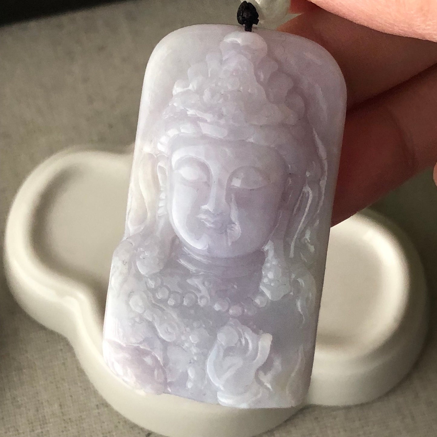 53 mm Lavender Jade Guanyin Pendant