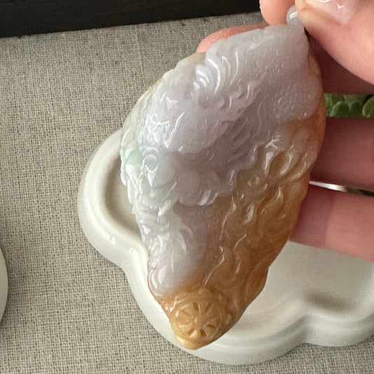70.5mm Jadeite Jade Yellow Carved Dragon Pendant