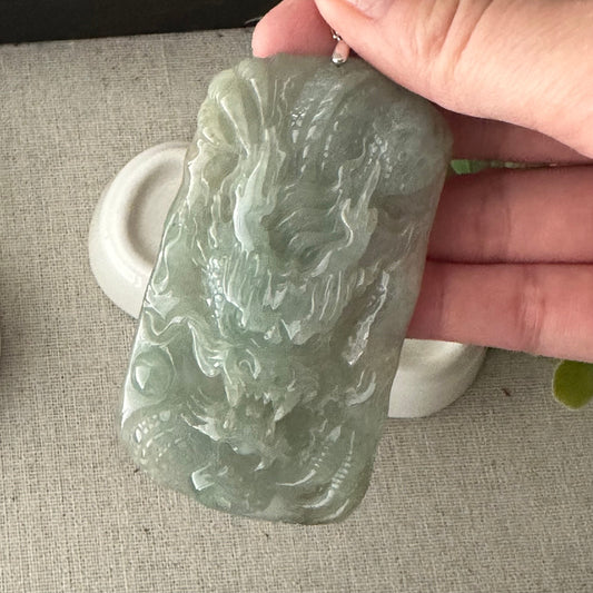 78mm Jadeite Jade Green Carved Dragon Pendant
