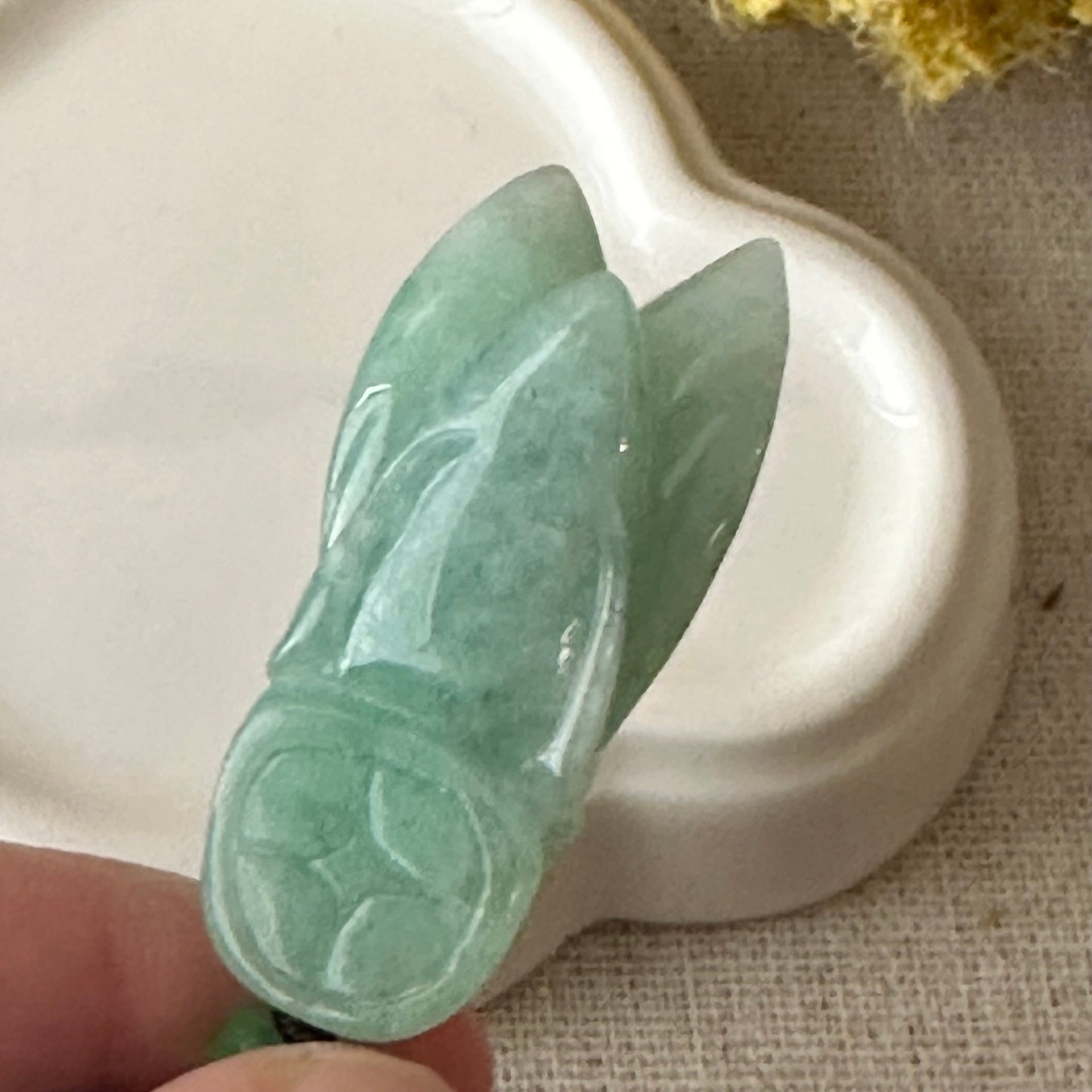 37mm Green Jadeite Jade Carved Locust  Pendant
