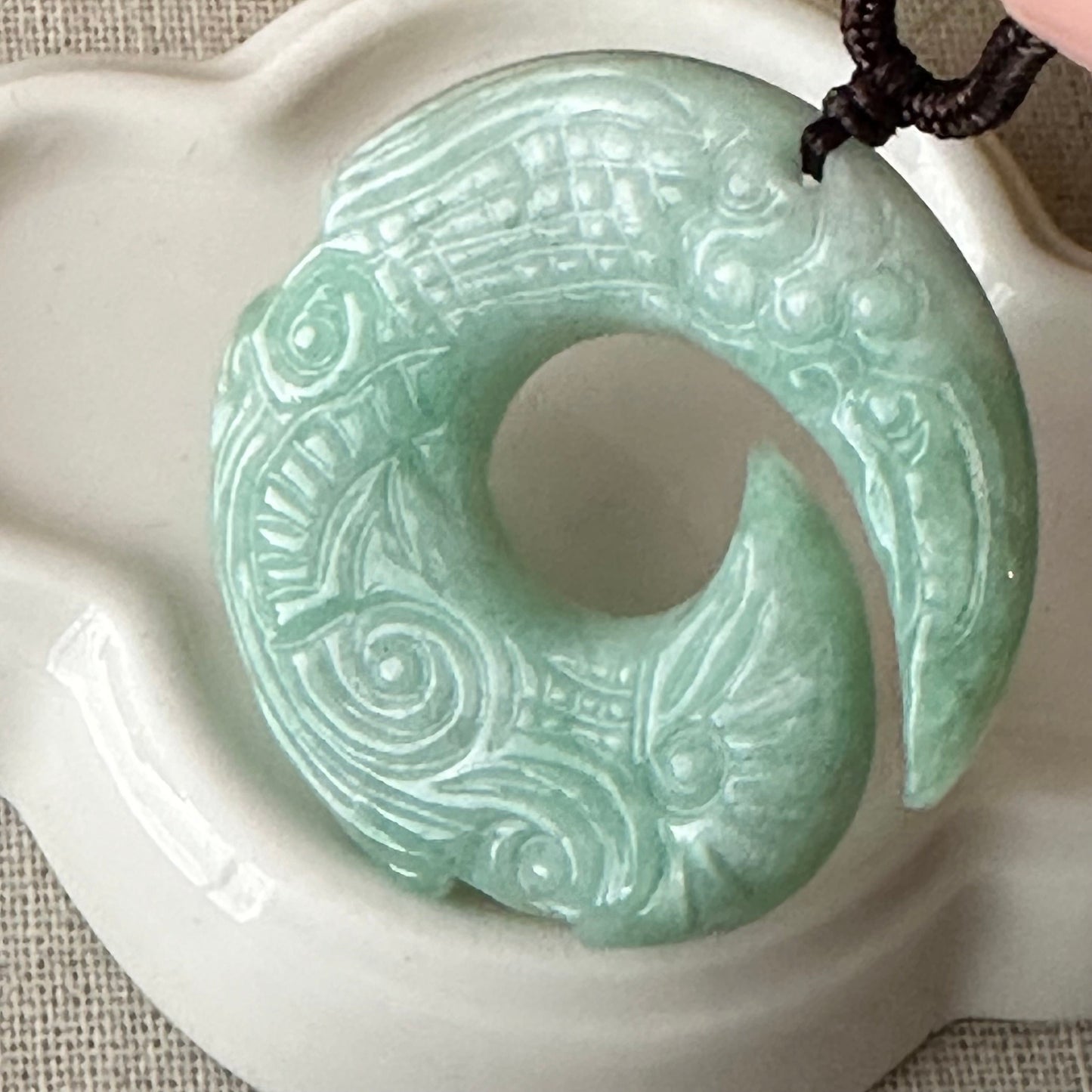 40mm Green Jadeite Jade Medallion Carved Pendant