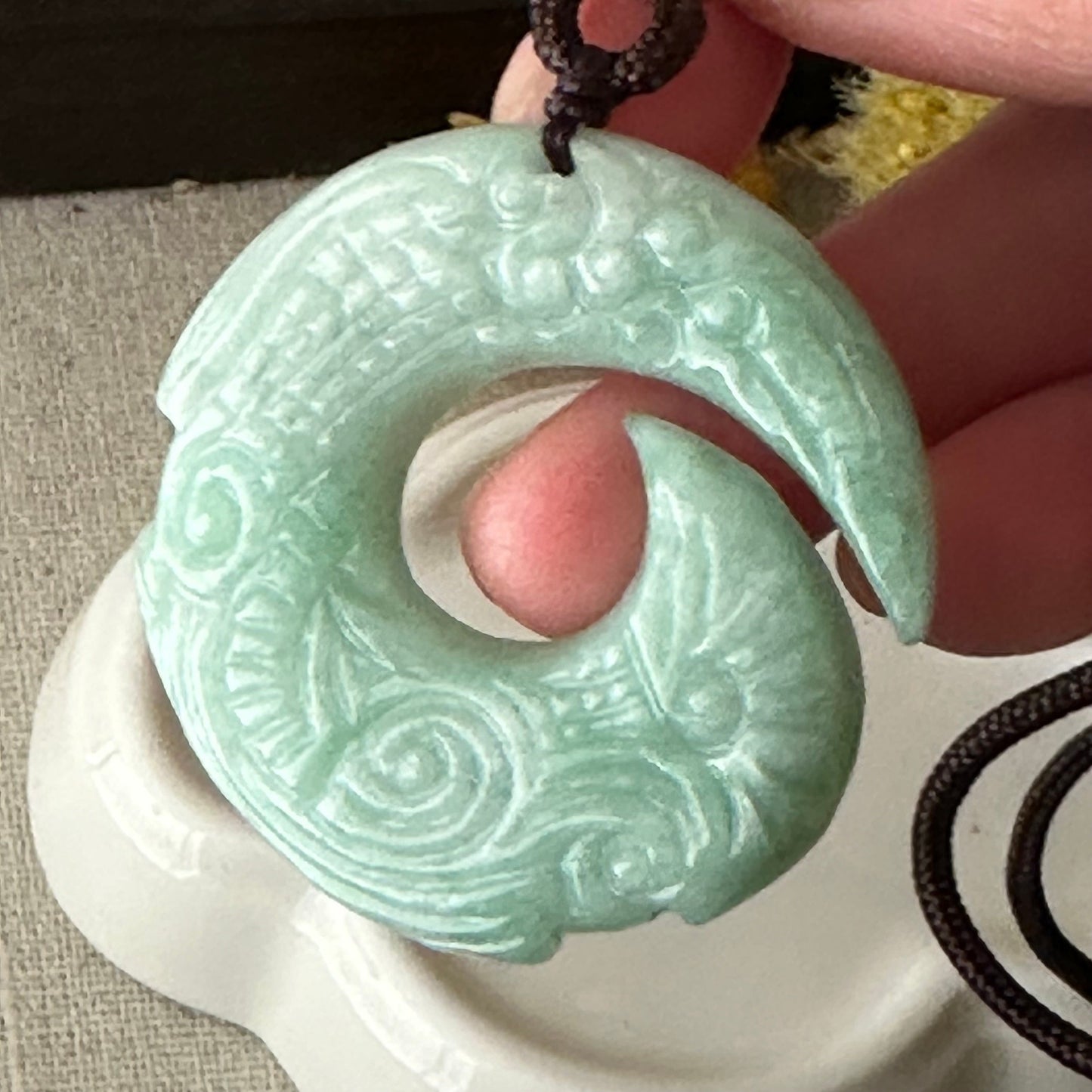 40mm Green Jadeite Jade Medallion Carved Pendant