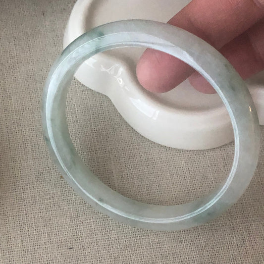55mm Icy Green Float Flowers D-shaped Jadeite Jade Bangle