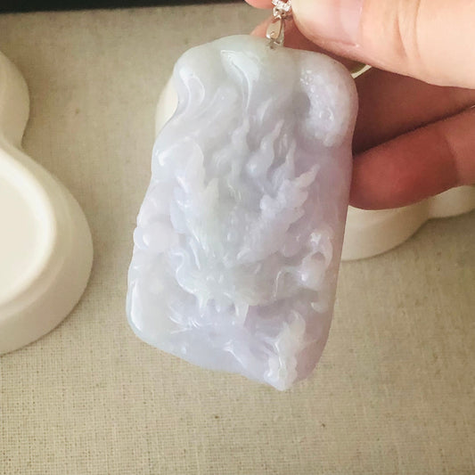 61.7mm Light Lavender Carved Dragon  Jadeite Jade Pendant