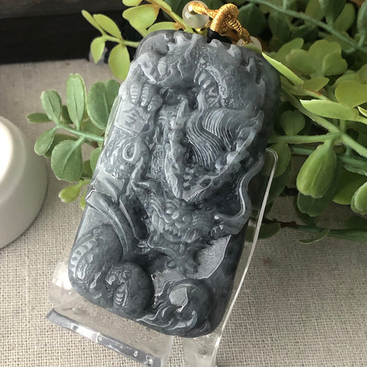 66.7mm Jadeite Jade Wuji Carved Dragon Pendant