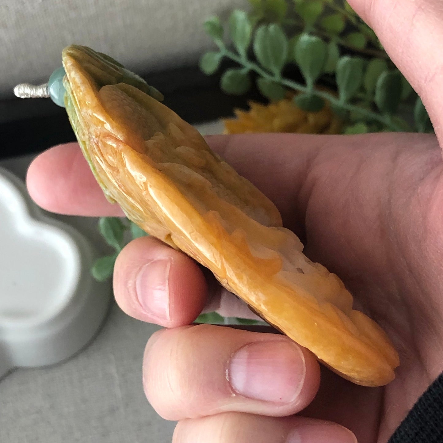 78mm Jadeite Jade Yellow Green Carved Dragon Pendant