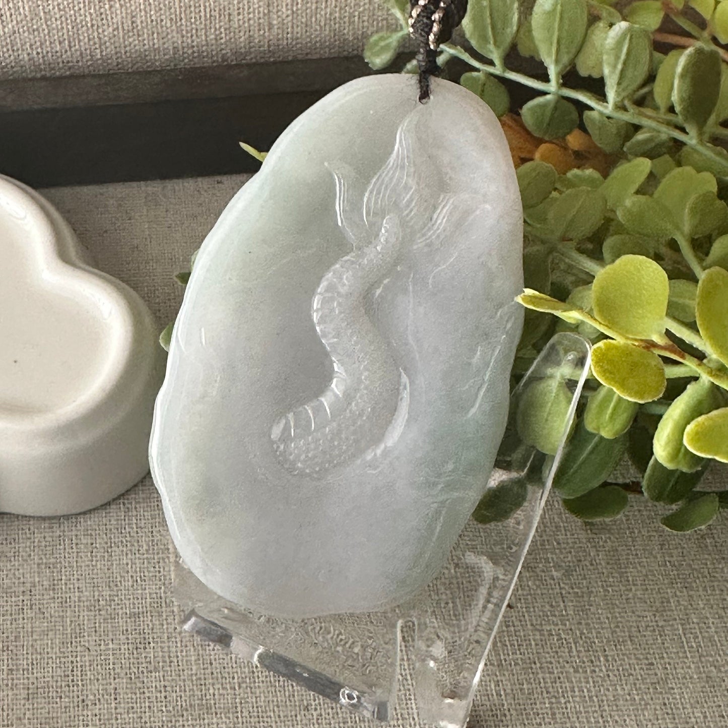 73mm Jadeite Jade Green Carved Double Dragon Head Pendant