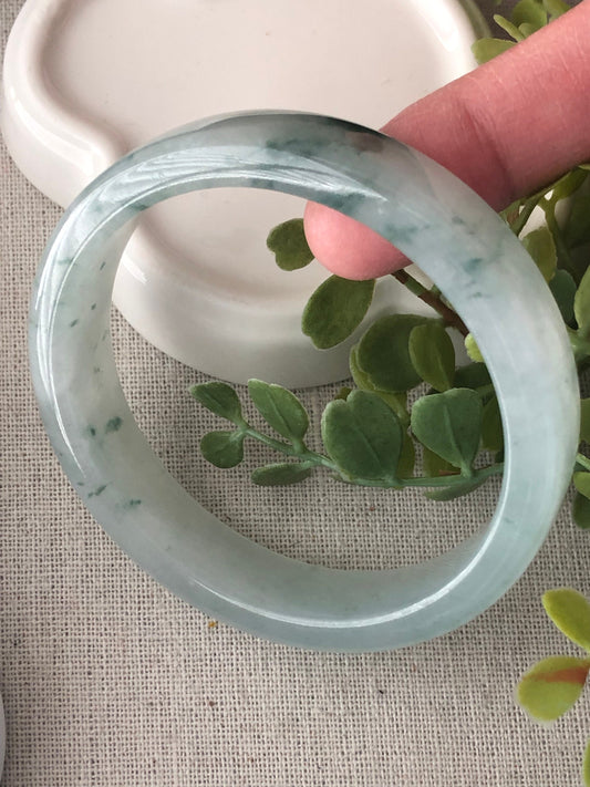 56mm Icy Green Float Flowers Square Shaped Jadeite Jade Bangle