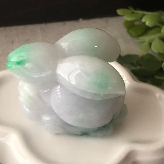38mm Green Jadeite Jade Carved Rabbit Bunny Statue Display