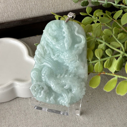 72.7mm Jadeite Jade Sweet Green Carved Dragon Pendant