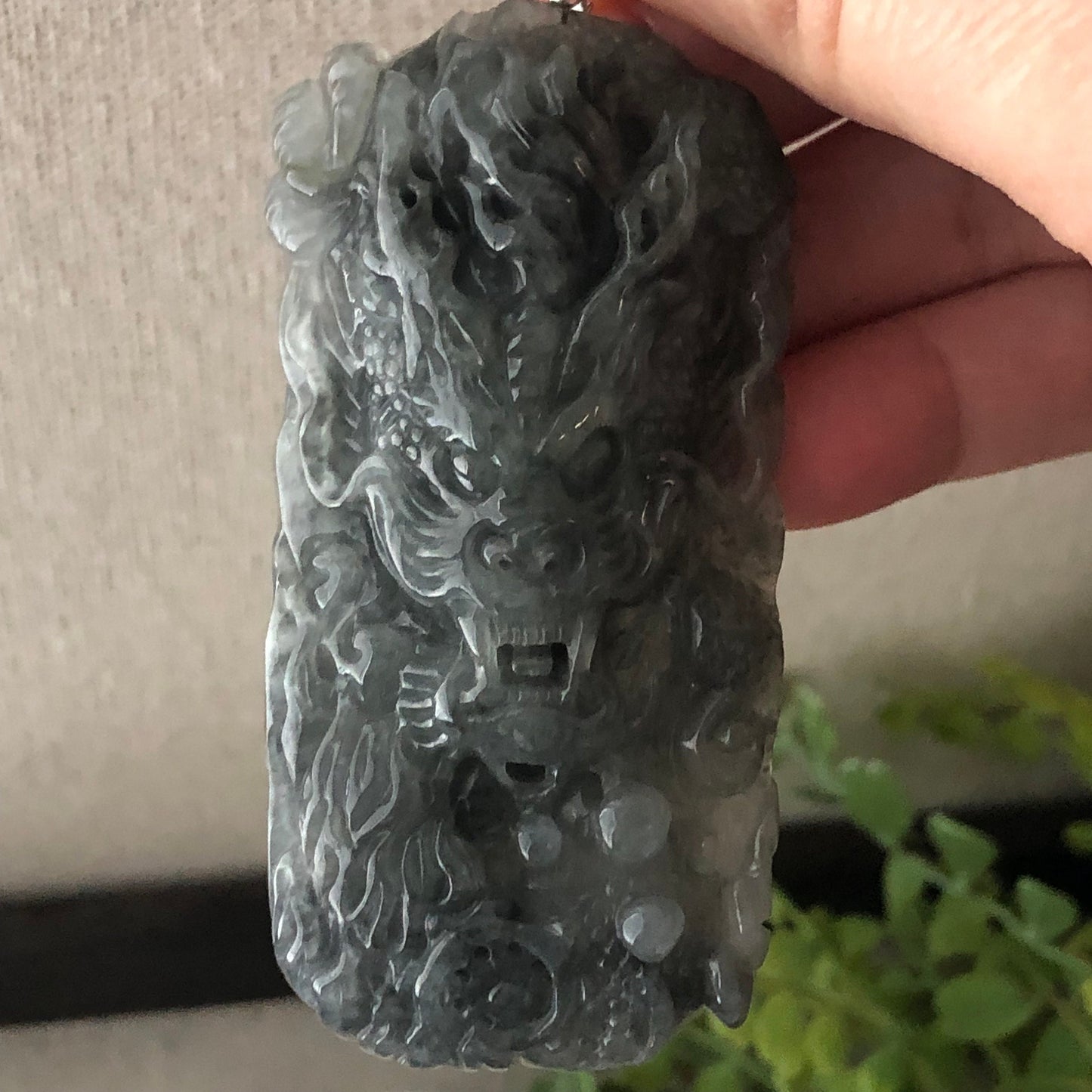 72 Jadeite Jade Wuji Grey Carved Dragon Pendant