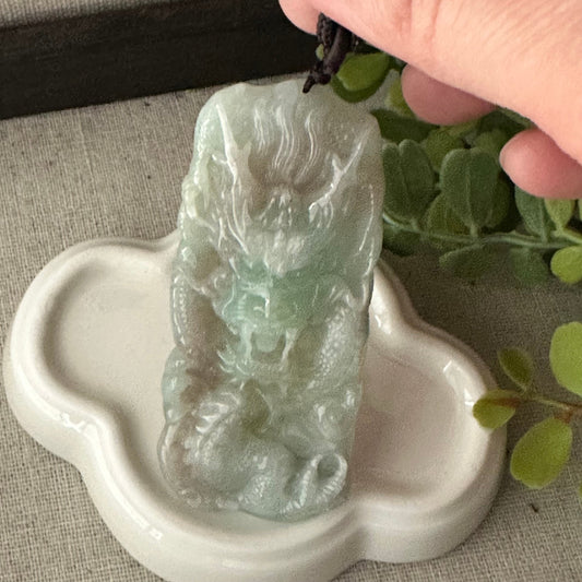 72mm Jadeite Jade Brown Green Carved Dragon Pendant
