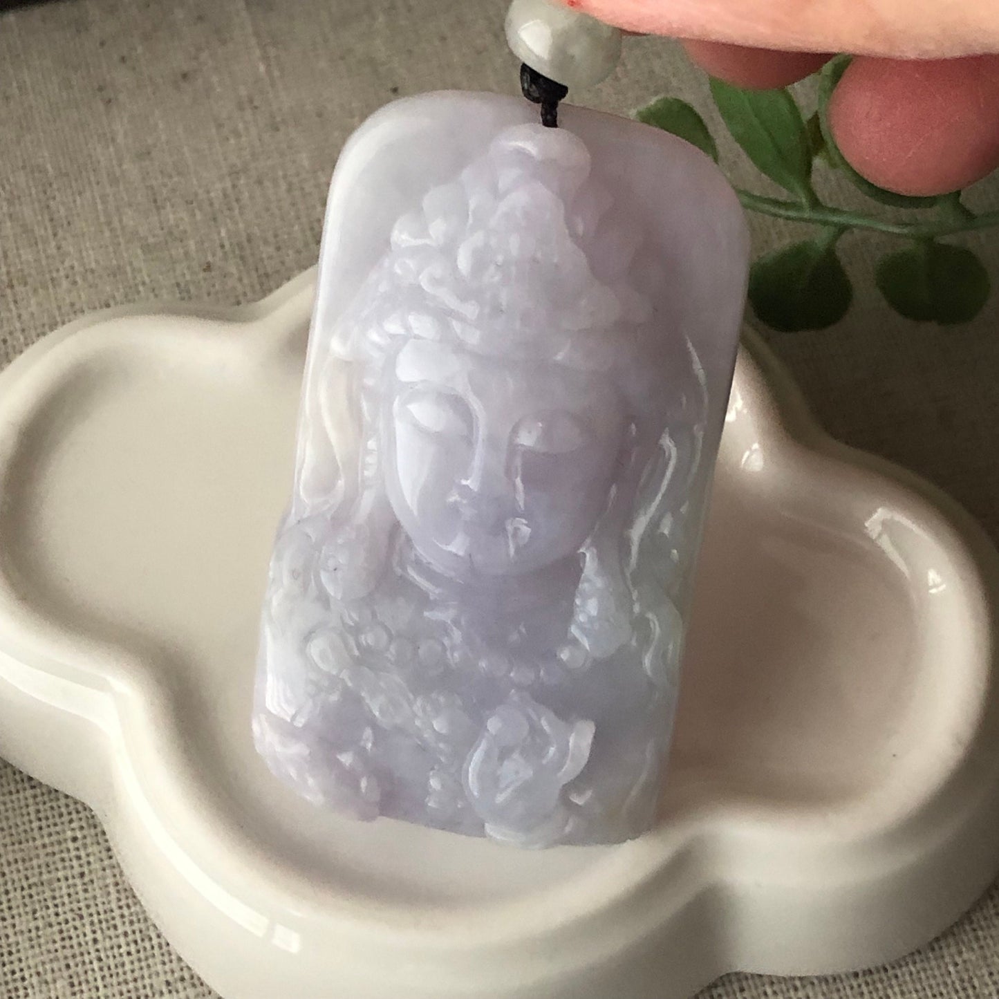 53 mm Lavender Jade Guanyin Pendant