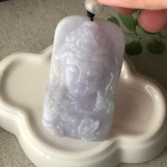 53 mm Lavender Jade Guanyin Pendant