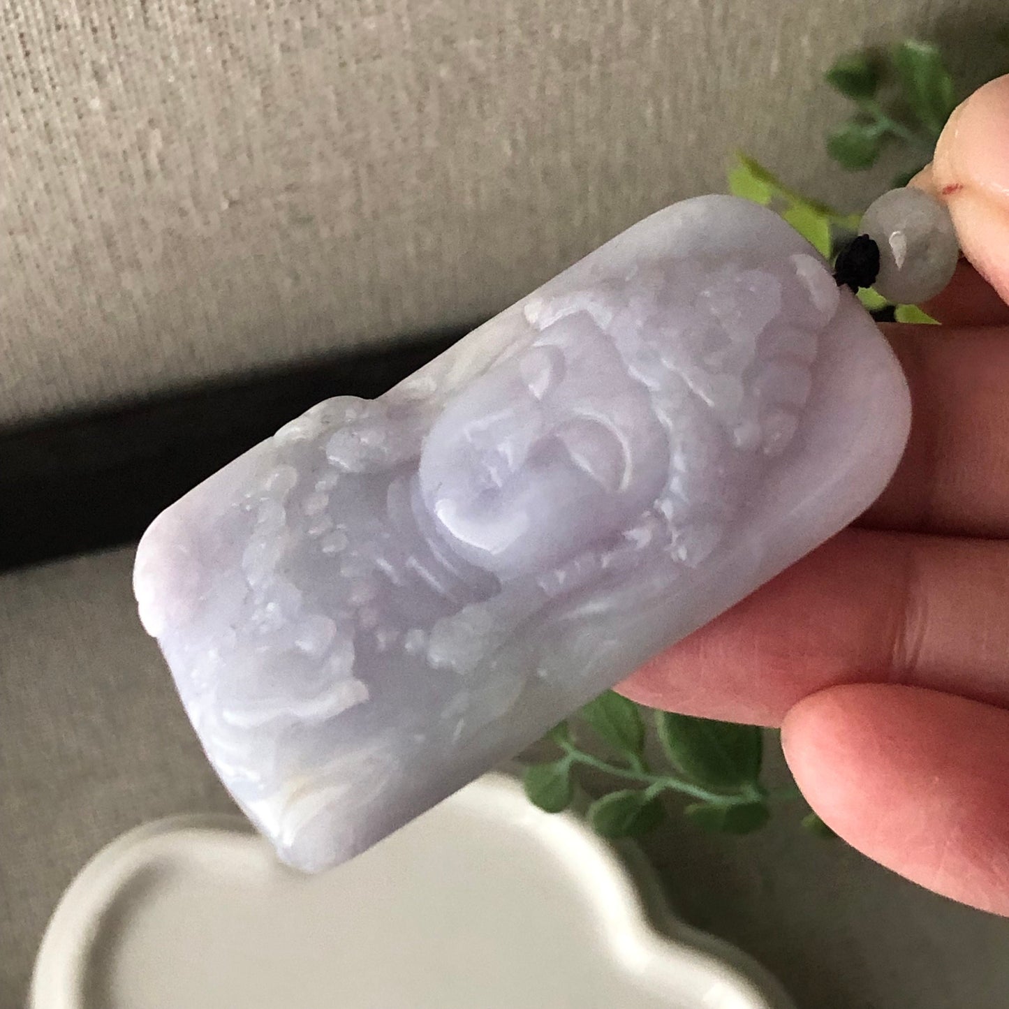 53 mm Lavender Jade Guanyin Pendant