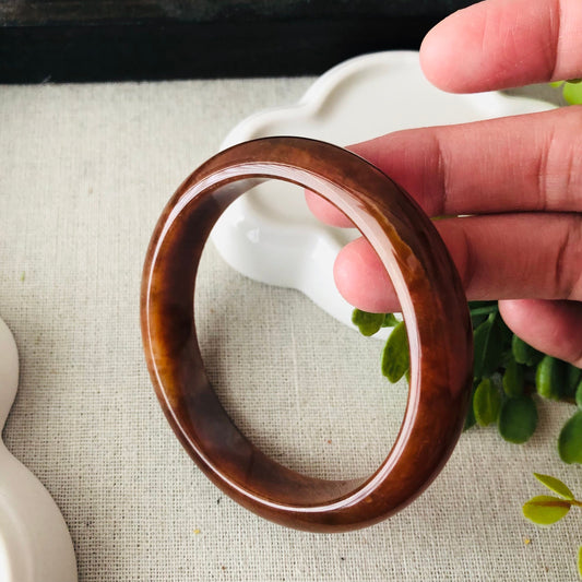 55.2mm Glossy Jadeite Jade Red Yellow Brown Bangle