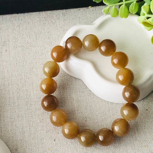 12 mm Big Size Yellow Brown Hetian Jade Bracelet