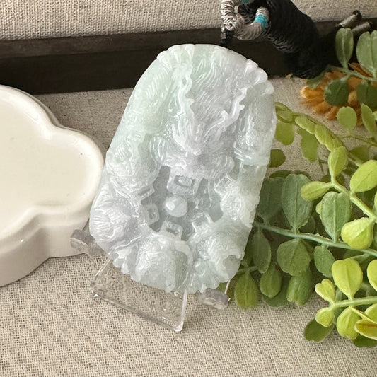 67.9mm Green Jadeite Jade Carved Nine Dragon Head Pendant