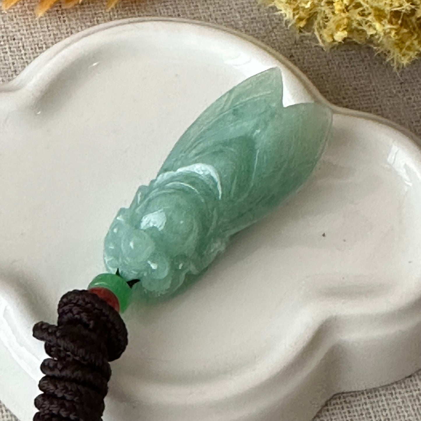 37mm Green Jadeite Jade Carved Locust  Pendant