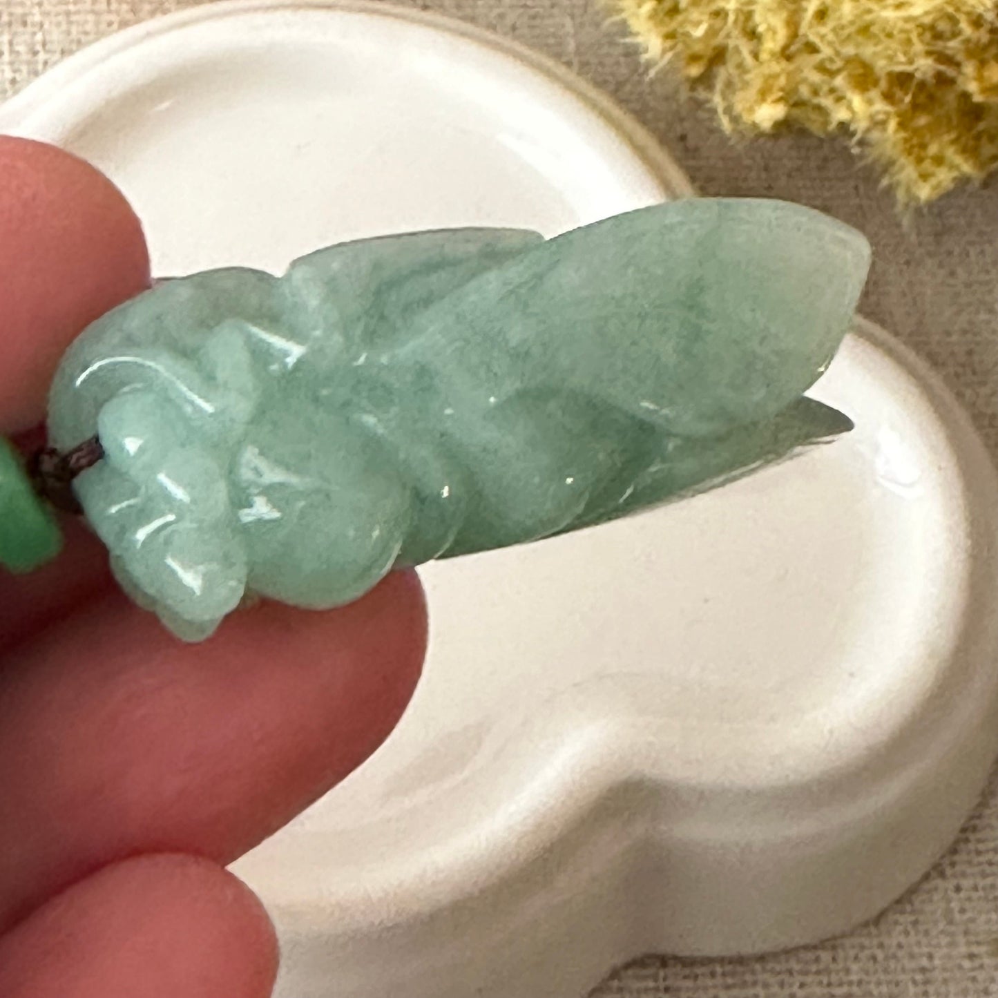 37mm Green Jadeite Jade Carved Locust  Pendant
