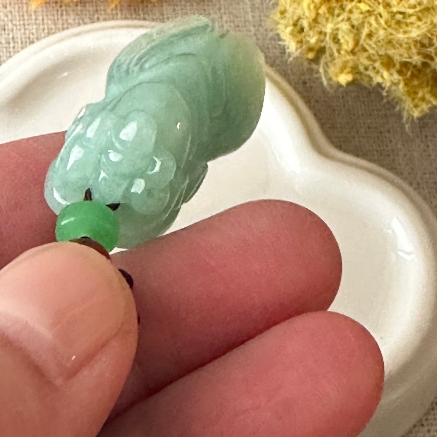 37mm Green Jadeite Jade Carved Locust  Pendant