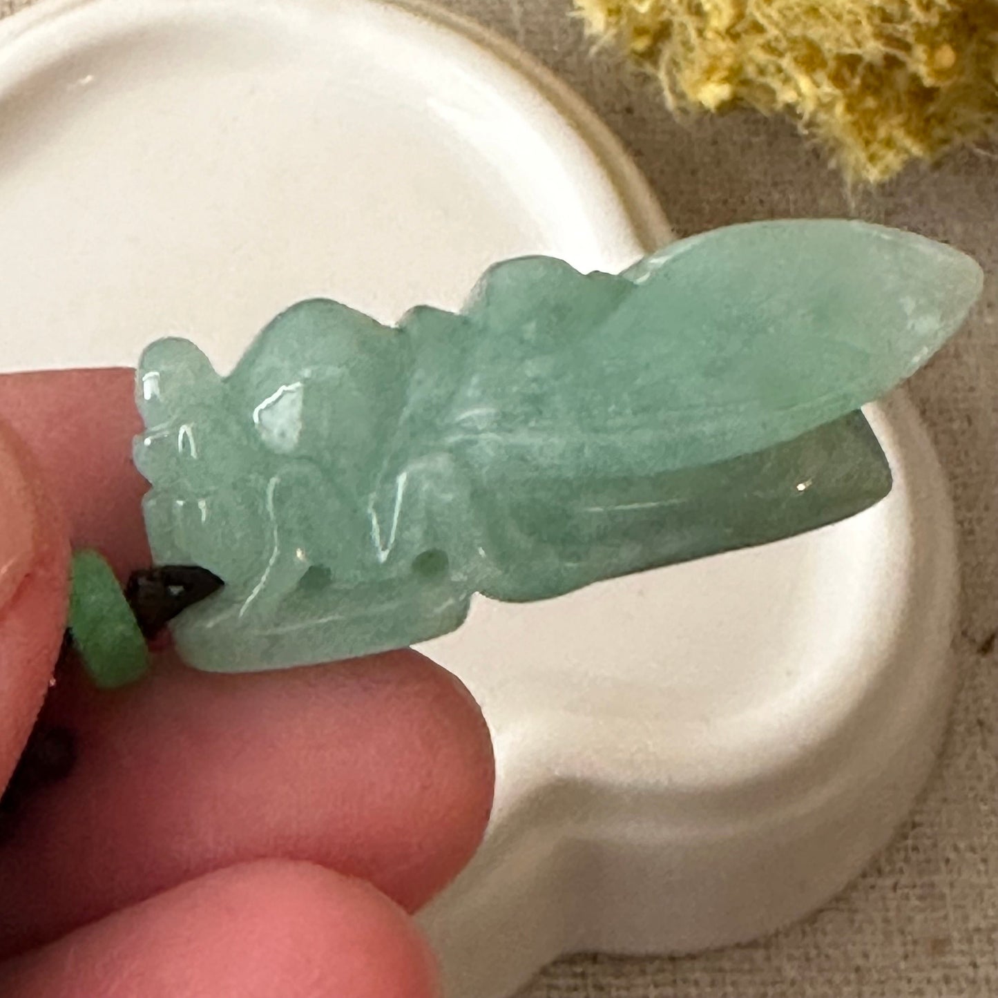 37mm Green Jadeite Jade Carved Locust  Pendant