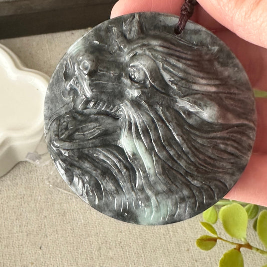 51mm Wuji Jadeite Jade Carved Wolf Pendant