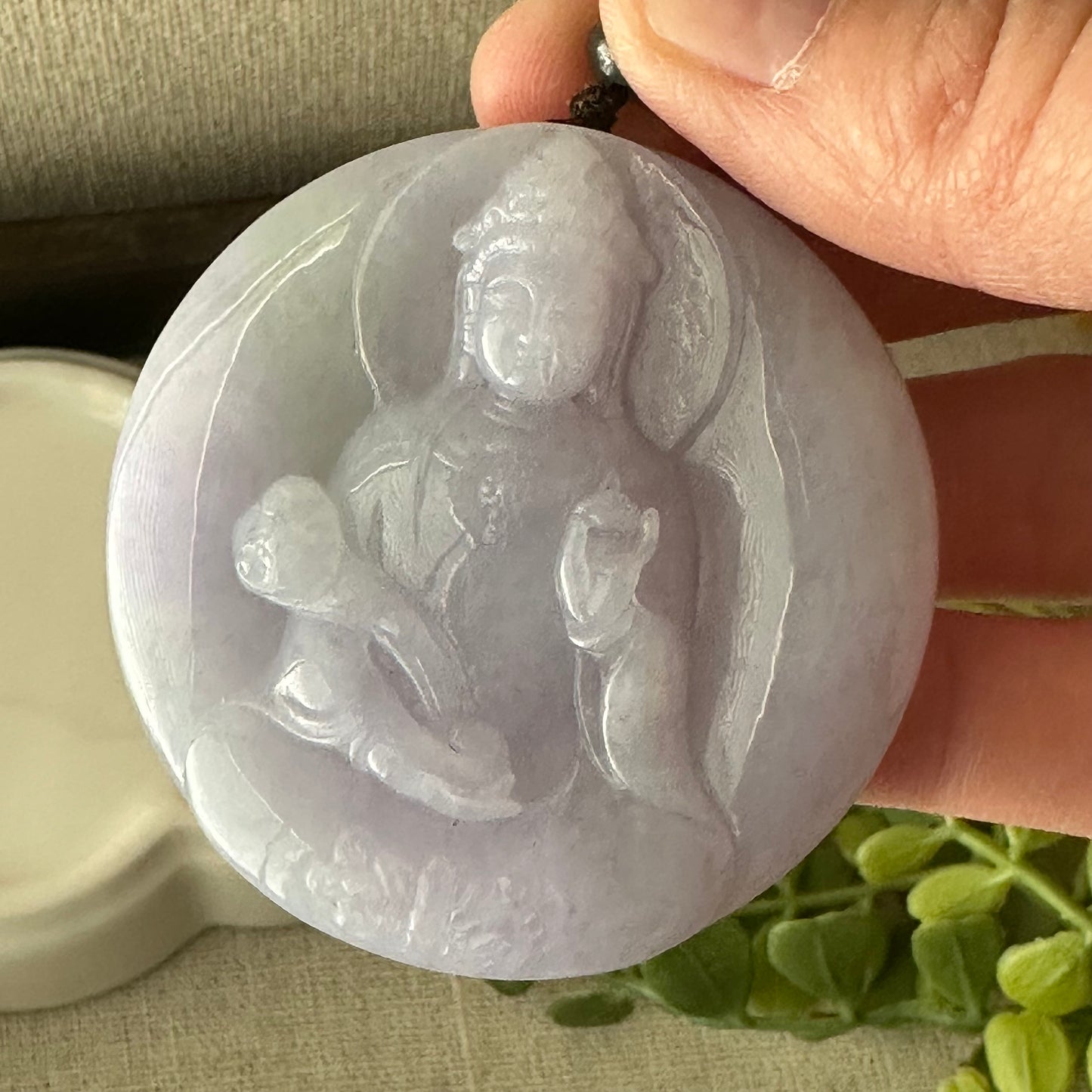 51.3 mm Lavender Jade Guanyin Pendant