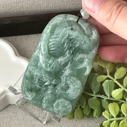 75.1mm Blue Green Jadeite Jade Carved Dragon Pendant