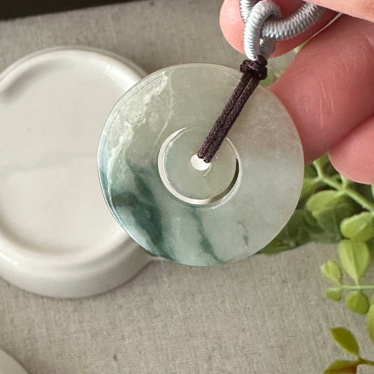 27.4mm Jadeite Jade Green Float Flowers Peace Donut Pendant