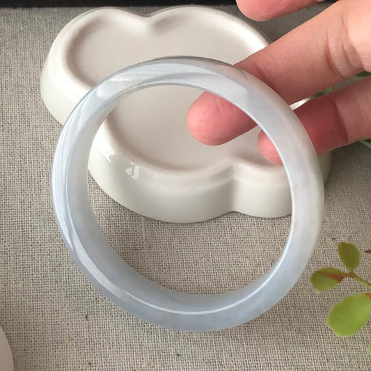 56.5mm Icy Blue Square Shaped Jadeite Jade Bangle