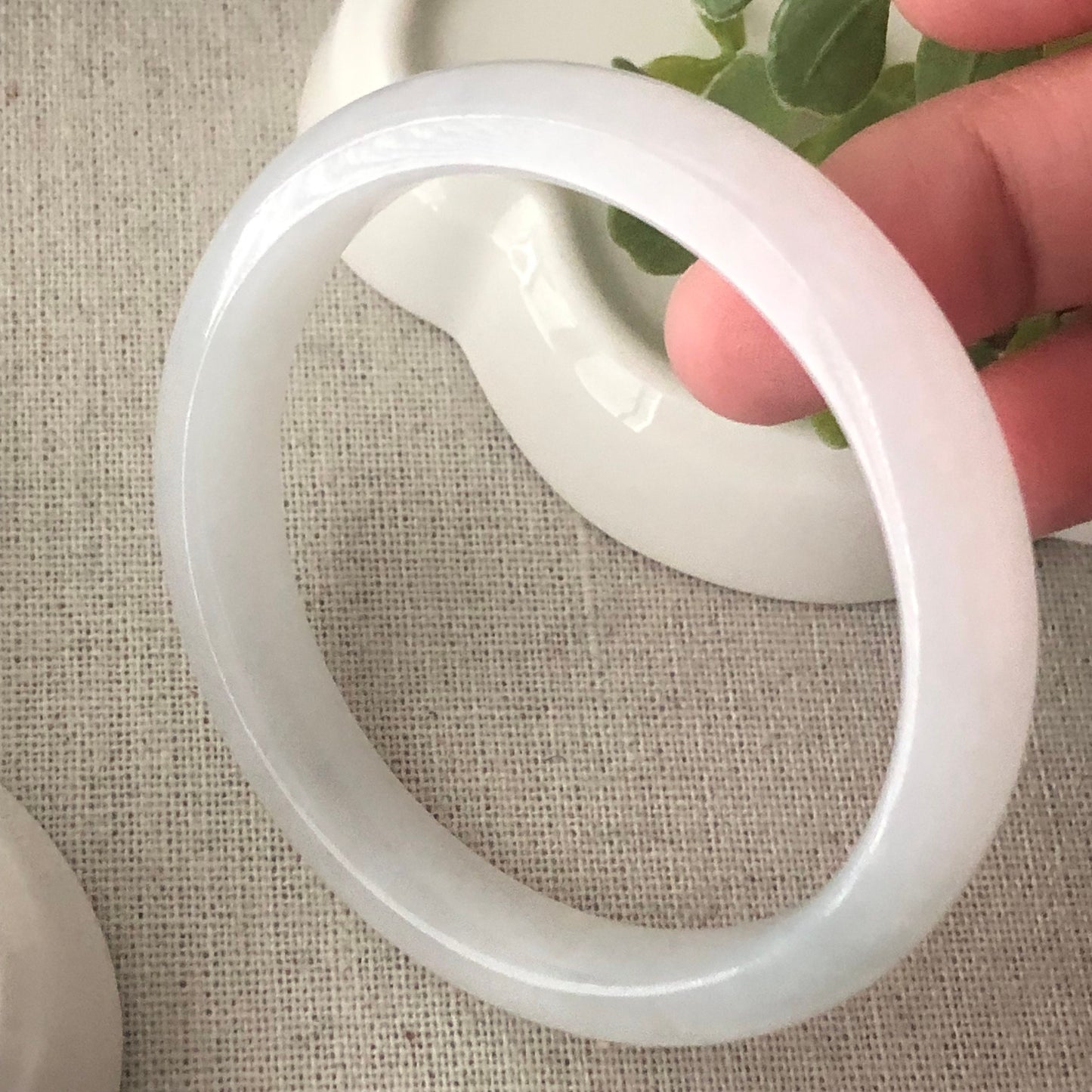 55mm Icy D-Shaped Jadeite Jade Bangle