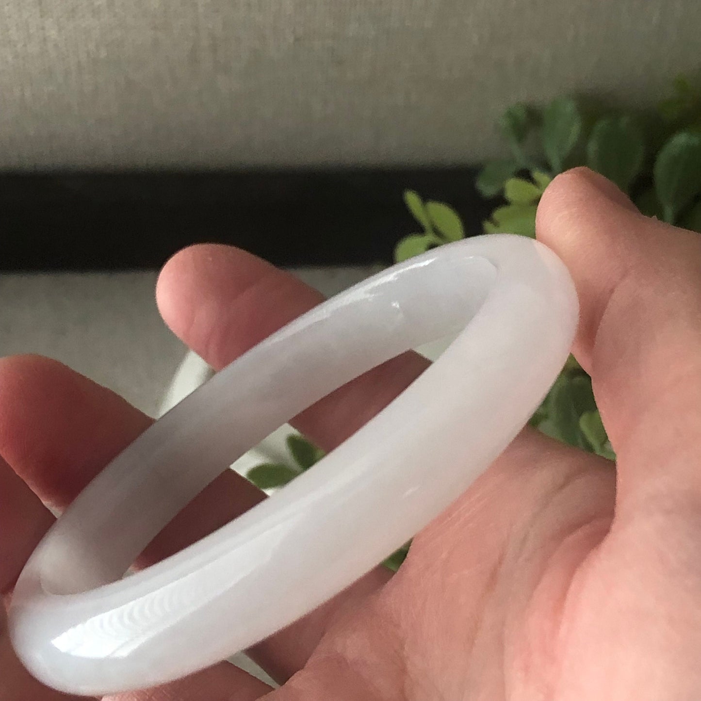 55mm Icy D-Shaped Jadeite Jade Bangle