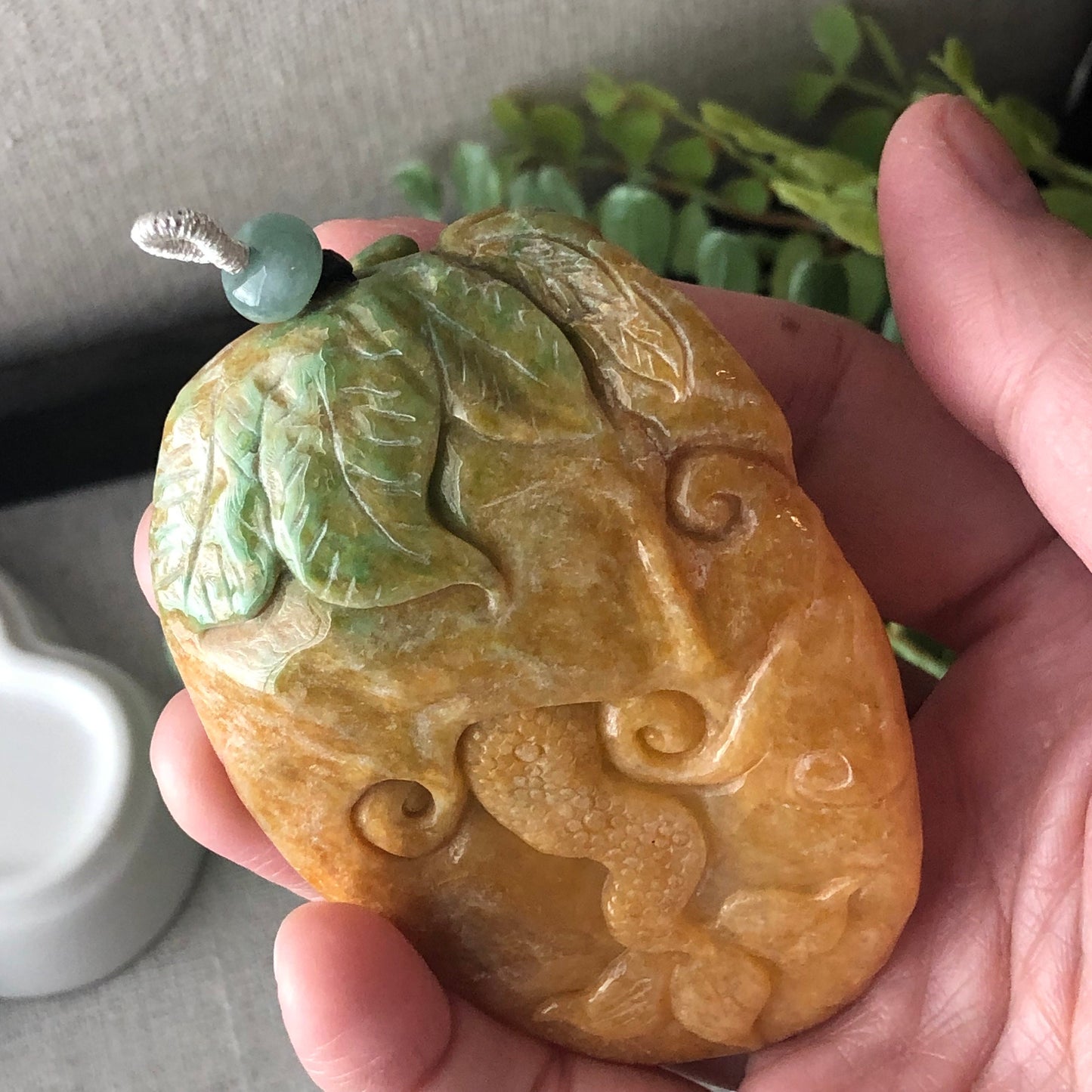 78mm Jadeite Jade Yellow Green Carved Dragon Pendant