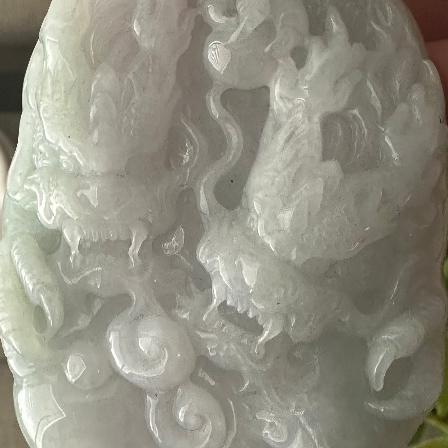 73mm Jadeite Jade Green Carved Double Dragon Head Pendant