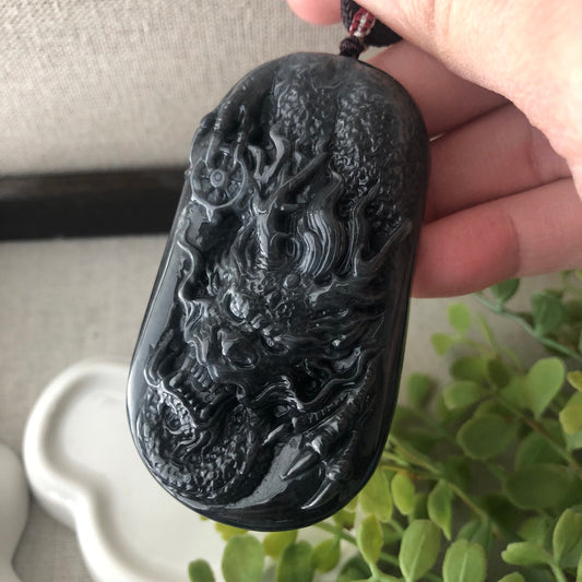 70mm Wuji Jadeite Jade Carved Dragon Pendant