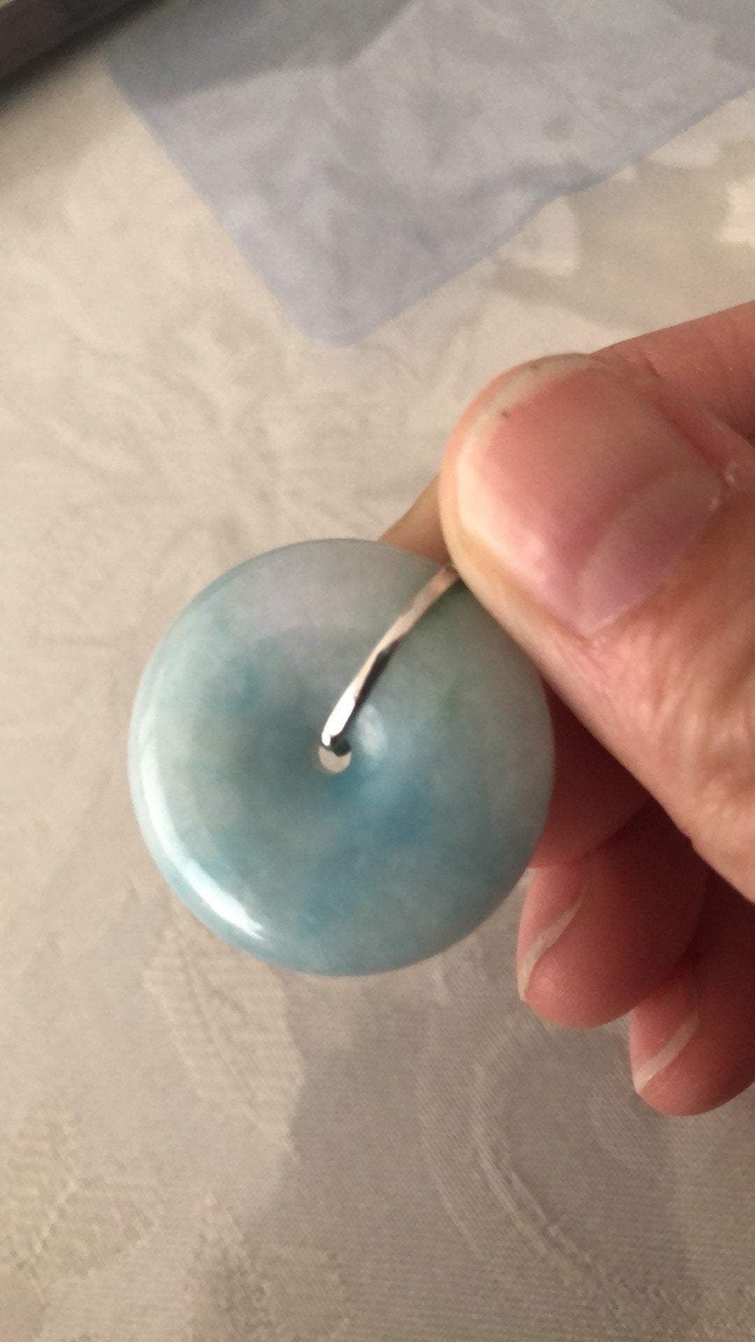 18K 27.4mm Jadeite Jade Blue Donut Pendant Rare