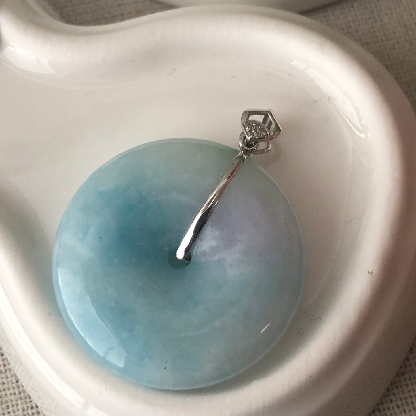 18K 27.4mm Jadeite Jade Blue Donut Pendant Rare