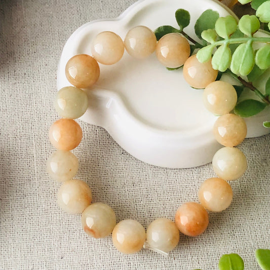 12.4mm Peach Yellow Jade Jadeite Beaded Bracelet RARE