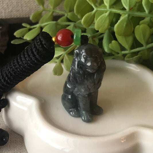 29.6mm Icy Jadeite Jade Carved Wuji Grey  Lion Pendant Last One!