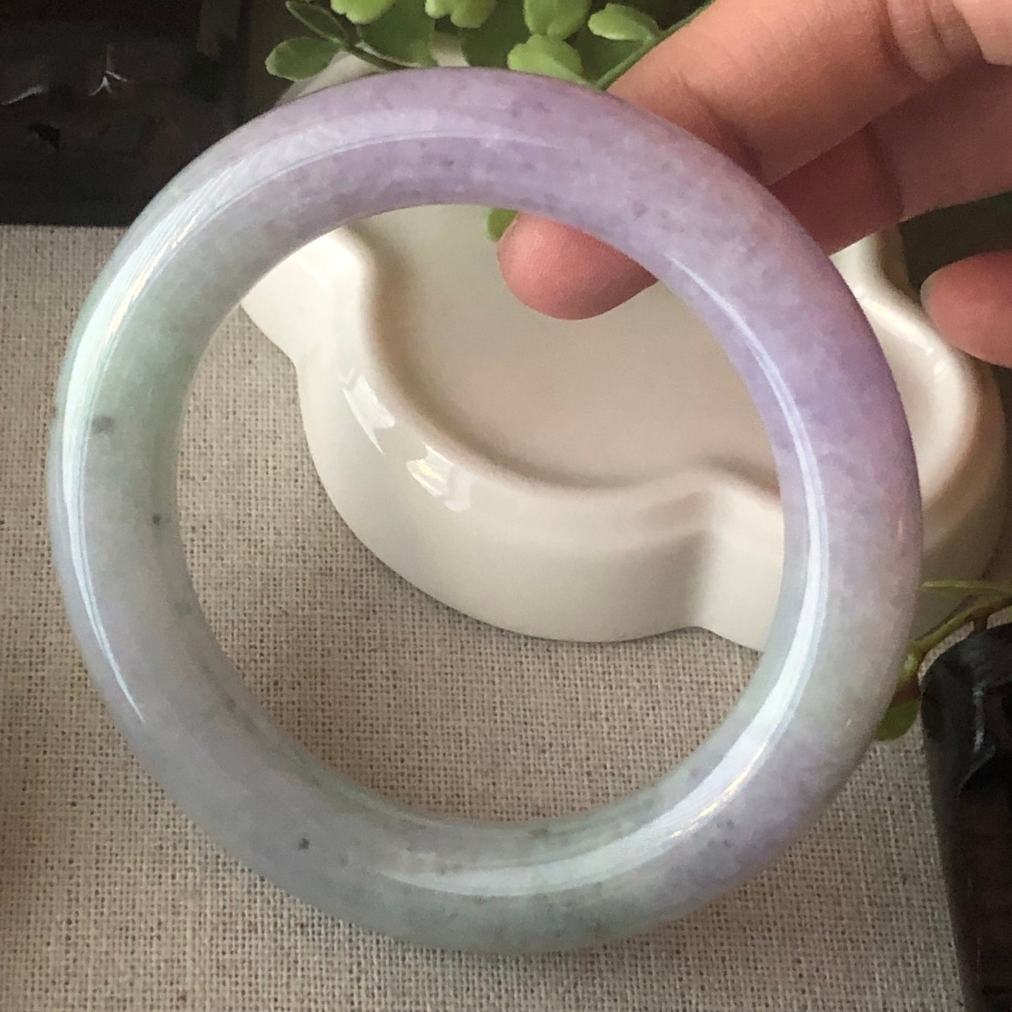 56mm Icy Lavender Wuji Jade Jadeite Green Tone Rounded Bangle