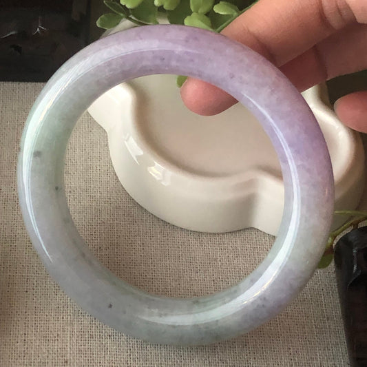 56mm Icy Lavender Wuji Jade Jadeite Green Tone Rounded Bangle
