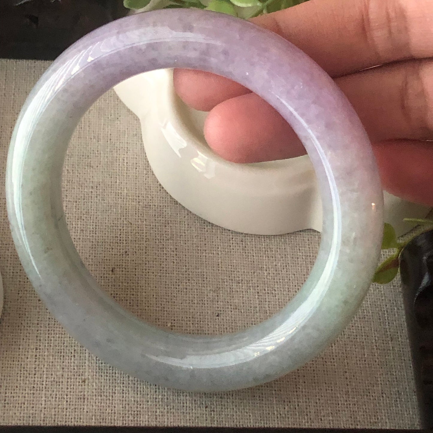 56mm Icy Lavender Wuji Jade Jadeite Green Tone Rounded Bangle