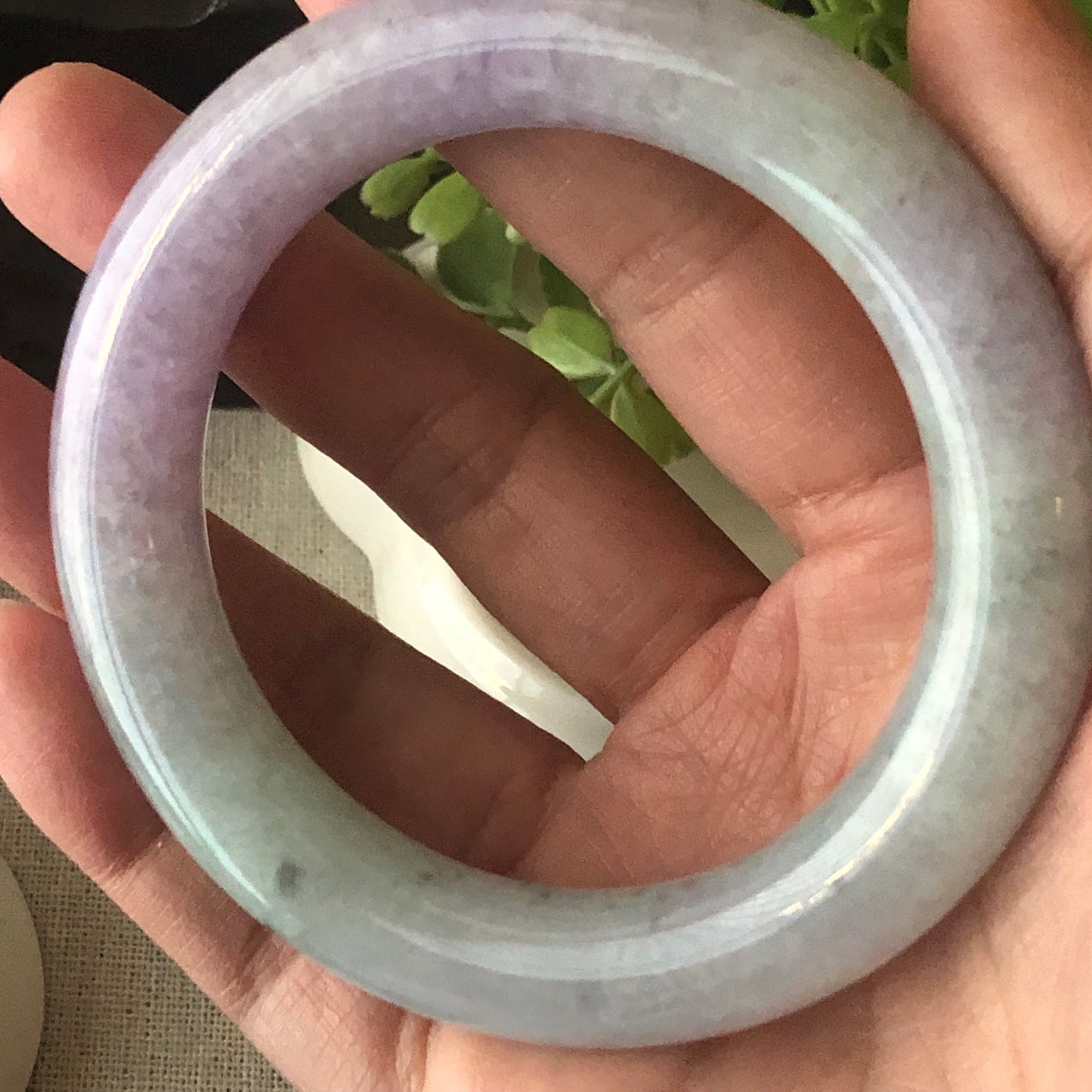 56mm Icy Lavender Wuji Jade Jadeite Green Tone Rounded Bangle