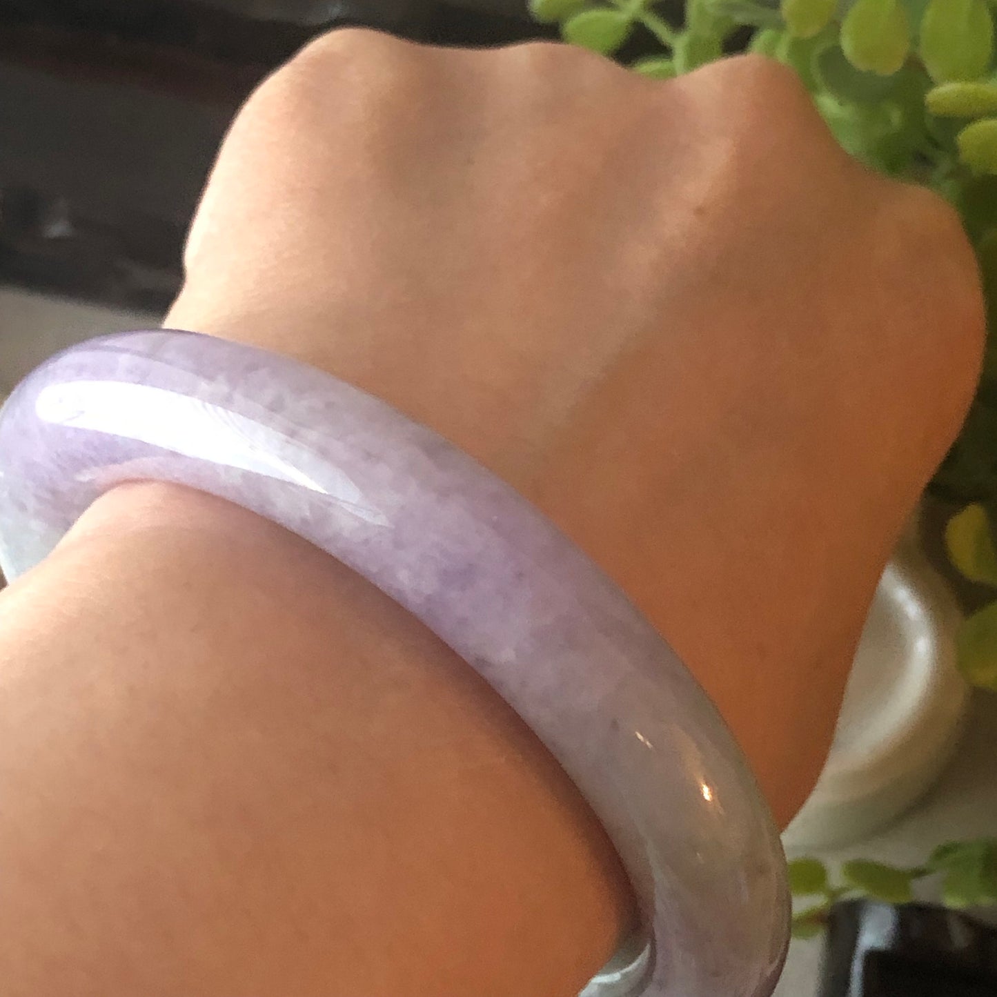 56mm Icy Lavender Wuji Jade Jadeite Green Tone Rounded Bangle